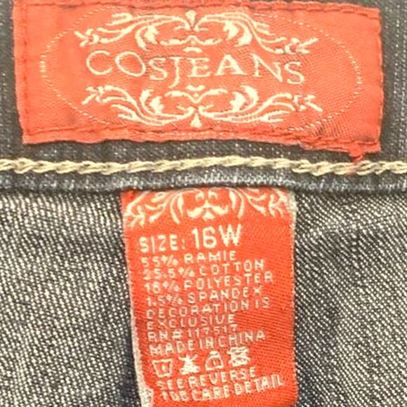 COS Jeans Rhinestone 16W Blue Womens High Rise Embellished Flap Pocket Flare - Picture 3 of 11